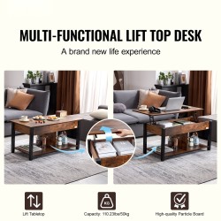 Nostettava sohvapöytä lastulevy ja teräsrunko 106×50×49 cm ruskea säilytystilalla