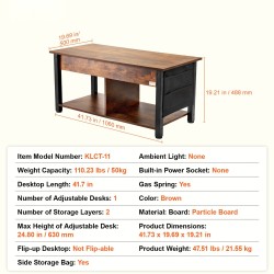 Nostettava sohvapöytä lastulevy ja teräsrunko 106×50×49 cm ruskea säilytystilalla