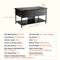 Nostettava sohvapöytä lastulevy teräsrunko 100 cm leveä 50 cm syvä säilytystila virtapaneeli