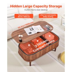 Nostettava ovaali sohvapöytä 1000 mm pähkinä massiivipuiset jalat piilotetuilla lokerolla