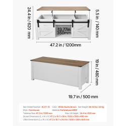 Nostokannellinen sohvapöytä lastulevy 1200 mm valkoinen säilytystilalla
