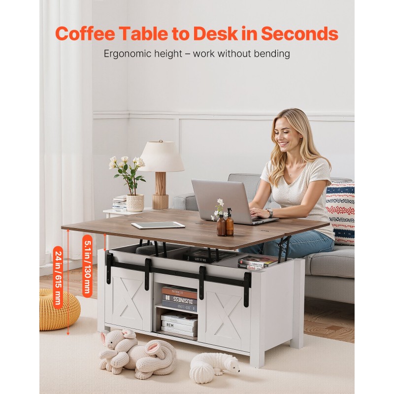 Nostokannellinen sohvapöytä 1000 mm lastulevy MDF piilotettu säilytyslokero valkoinen rustiikkiruskea