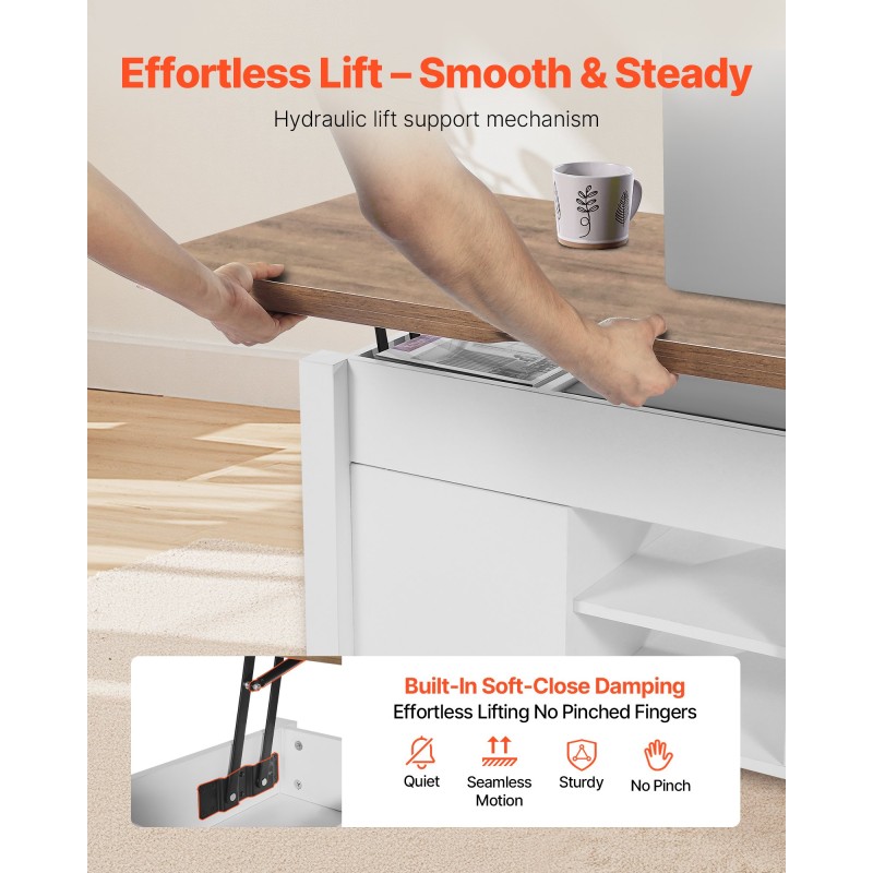 Nostokannellinen sohvapöytä 1000 mm lastulevy MDF piilotettu säilytyslokero valkoinen rustiikkiruskea