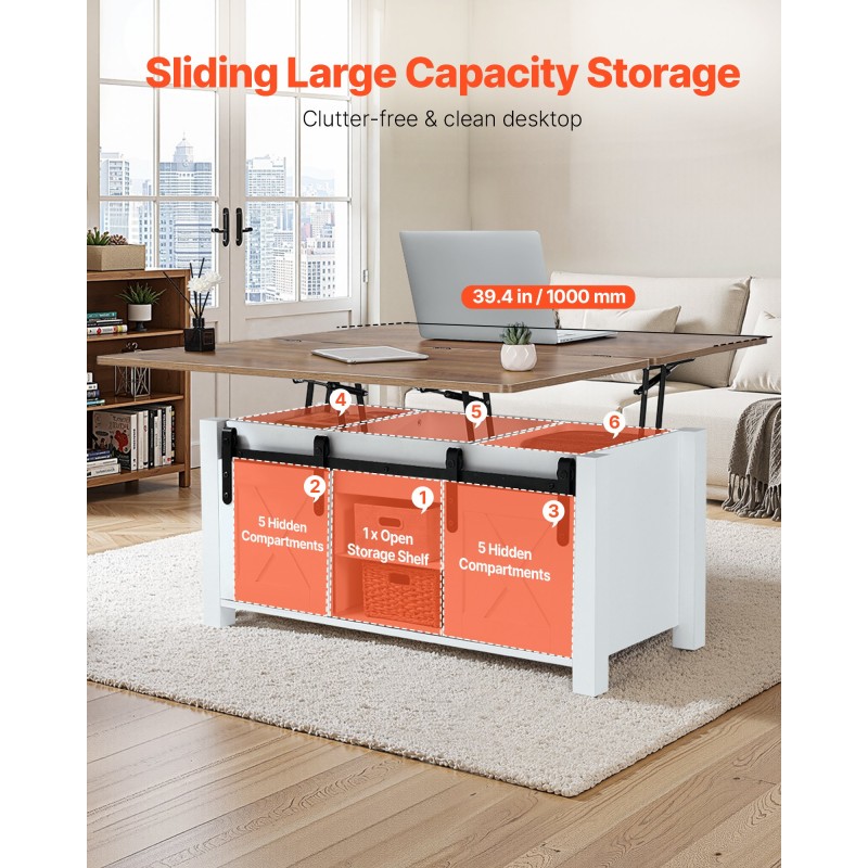 Nostokannellinen sohvapöytä 1000 mm lastulevy MDF piilotettu säilytyslokero valkoinen rustiikkiruskea