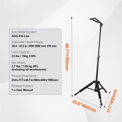 Kitarateline kolmijalkainen lattialla seisova taittuva korkeussäädettävä 900–1200 mm sopii kitaroille