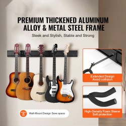 Seinäkiinnitteinen kitarateline viidelle kitaralle alumiinipaneelit vaahtomuovipehmuste akustisille sähkökitaroille ja bassolle