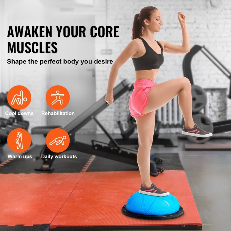 Puolikaaren tasapainopallo muovinen 23-tuumainen teksturoitu 300 kg sininen pumpulla