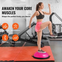 Puolikas tasapainopallo muovinen 66 senttimetriä vaaleanpunainen 680 kilogrammaa vastusnauhoilla jalkapumpulla