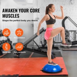 Puolipallomainen tasapainotraineri 66 cm 680 kg kantavuus vastuskuminauhat jalkapumppu sininen