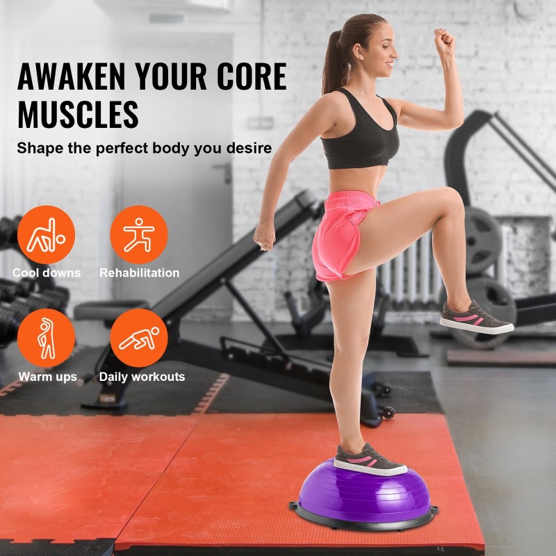 Puolipallo tasapainotraineri PVC 62 cm 300 kg kantavuus vastusnauhoilla jalkapumpulla