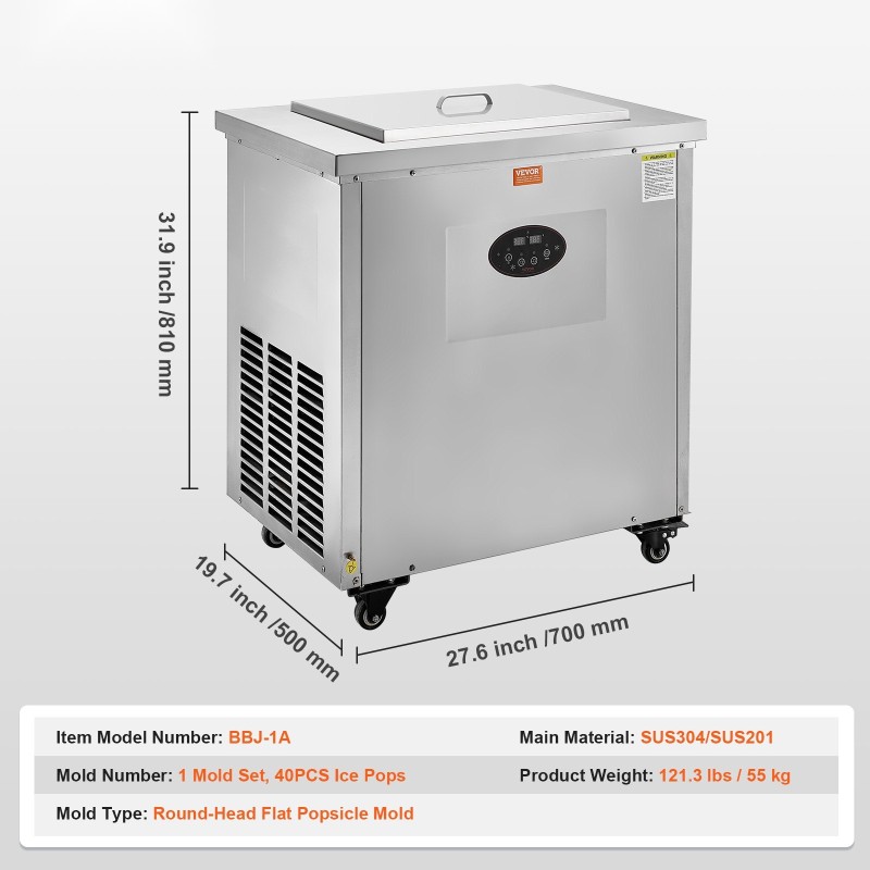 Ammattimehujääkone yksi muottisetti neljäkymmentä kappaletta ruostumatonta terästä pyörillä