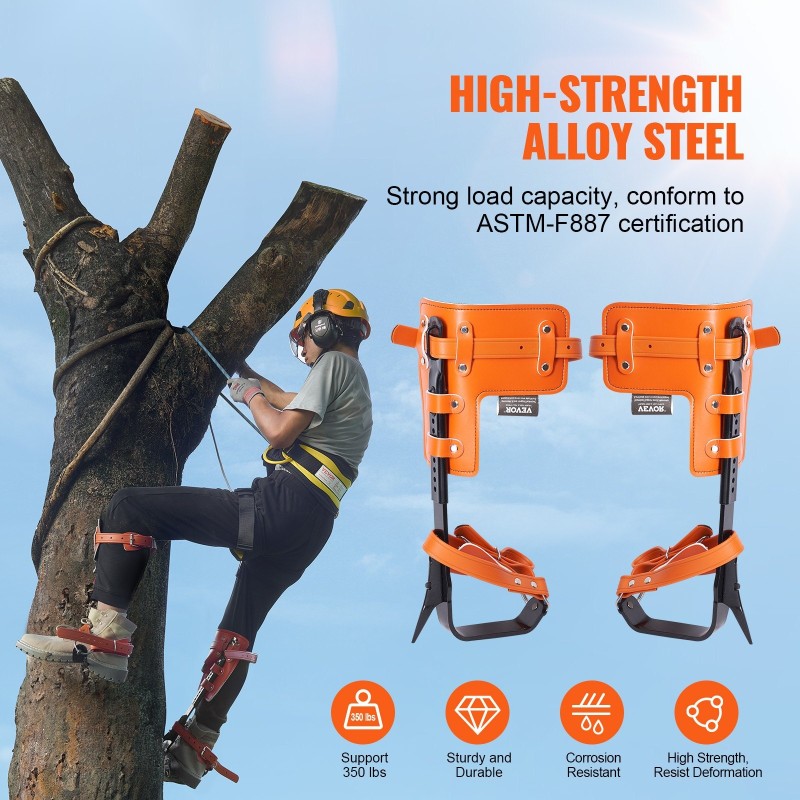 Puukiipeilykengät yksi pari seosteräsrunkoiset säädettävät remmit istumavaljaat turvaköysi