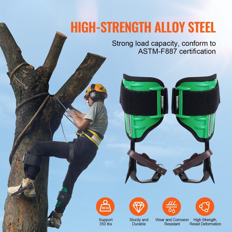 Puukiipeilypiikit seosteräksestä 1 pari säädettävät remmit 350 paunan kantavuus