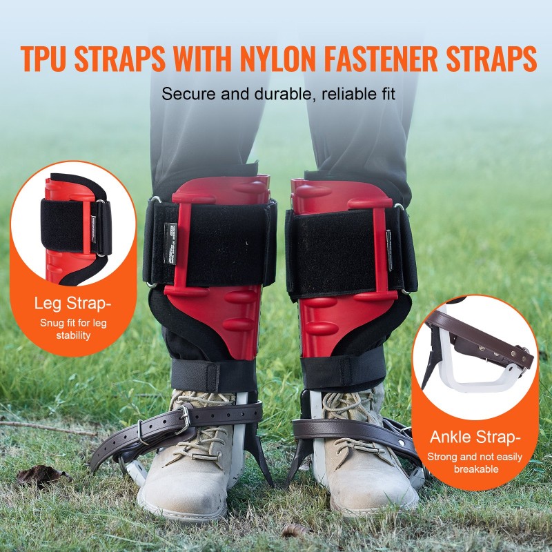 Puun kiipeilypiikit alumiinirunko 1 pari säädettävät tarranauhat 350 paunan kuormankantokyky punainen