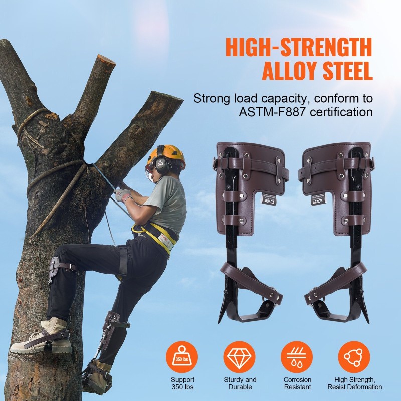 Puun kiipeilyraudat seosteräksestä säädettävä 335–432 mm korkeus 350 paunan maksimikuorma pari