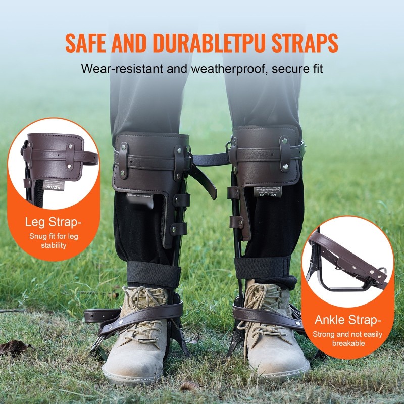 Puun kiipeilyraudat seosteräksestä säädettävä 335–432 mm korkeus 350 paunan maksimikuorma pari