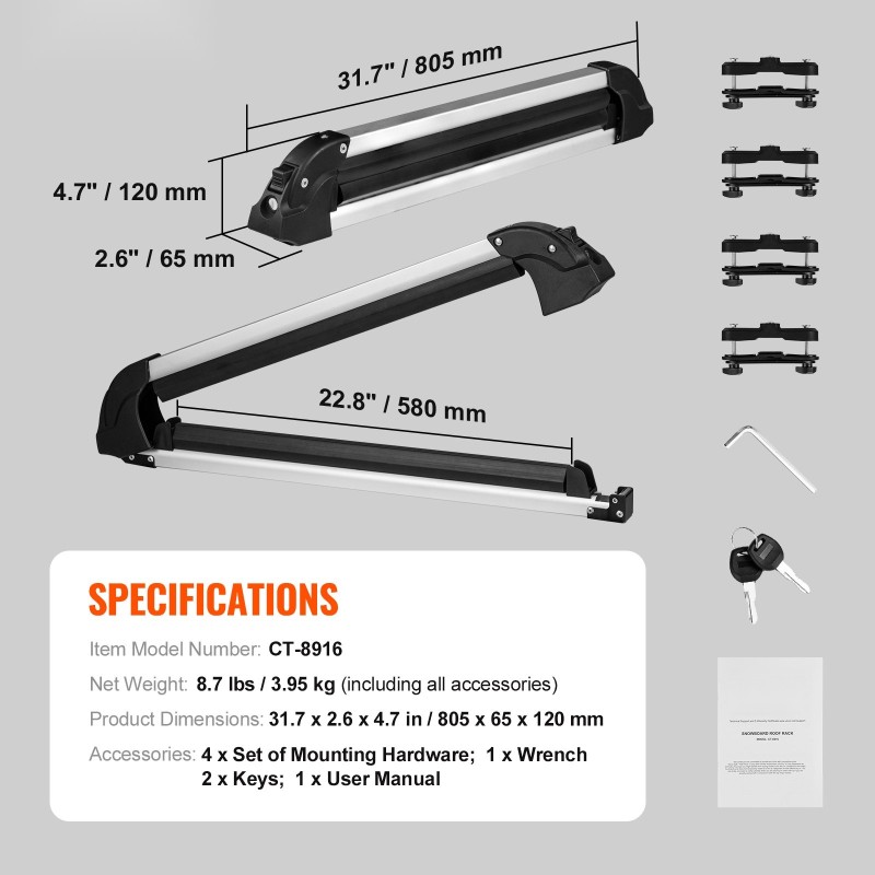 Kattoteline suksille ja lumilautoille alumiinia 80,5 cm 6 paria lukolla
