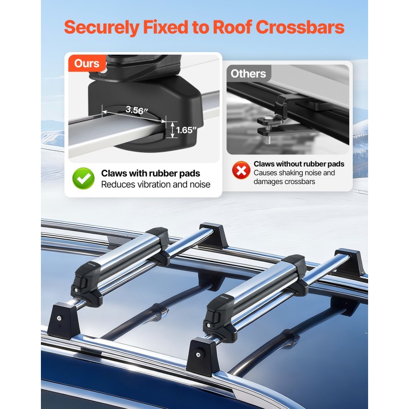 Alumiininen suksi- ja lumilautateline 2 kpl lukittava kumipehmusteilla sopii poikittaiskiskoihin