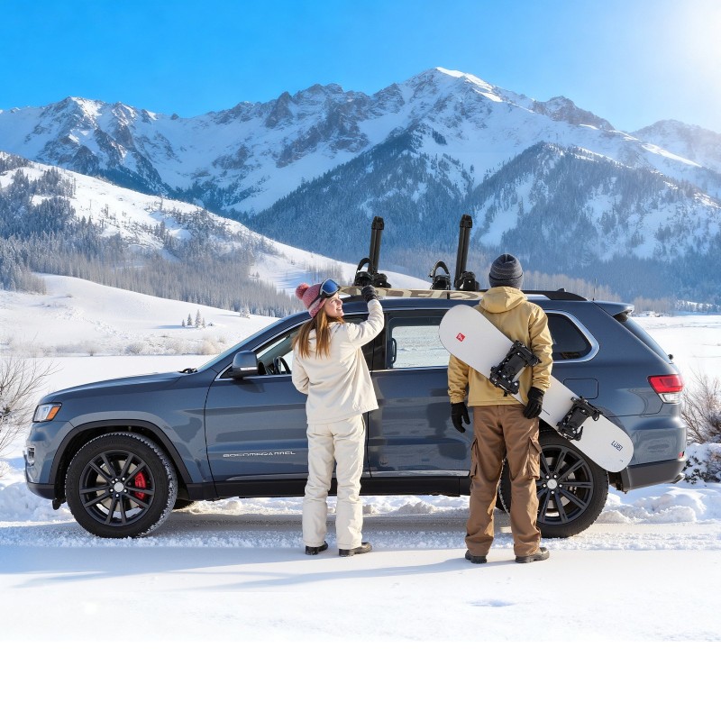 Alumiininen kattoteline suksille ja lumilaudoille auton katolle 4 paria tai 2 lautaa