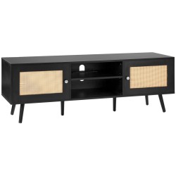 Rottinkinen TV-taso 65 tuuman televisiolle musta sisäänrakennetulla pistorasialla ja USB-liitännöillä