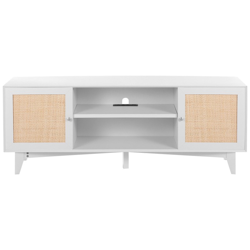 TV-taso rottinki ja massiivipuu 165 x 40 cm valkoinen integroidulla pistorasialla