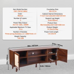 TV-taso rattan-etuosalla pähkinänsävyinen 165 x 40 cm sopii 191 cm TV:lle