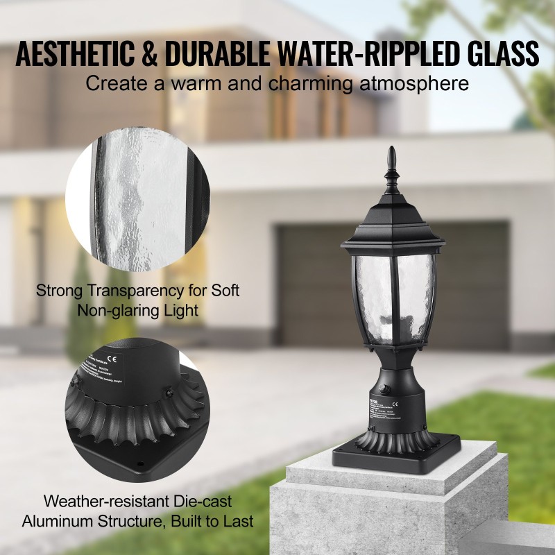 Ulkovalaisin pylvääseen 400 mm alumiiniseos lasikupu hämäräkytkin vedenkestävä E27-kanta