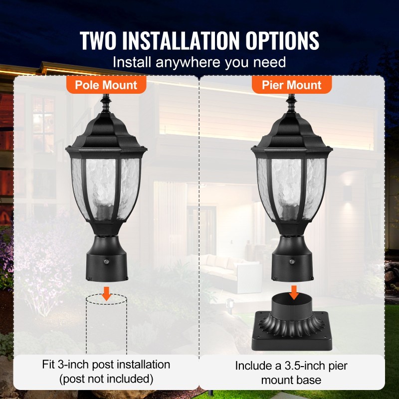 Ulkopylväsvalaisimet alumiiniseos lasikupu 390 mm 2 kpl hämäräkytkin säänkestävä