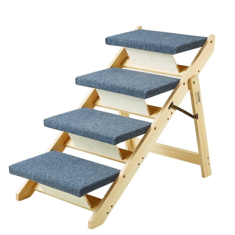 Taitettava puinen lemmikkiportaikko mäntypuusta kaksi askelmaa kangaspäällysteellä sängylle sohvalle autoon