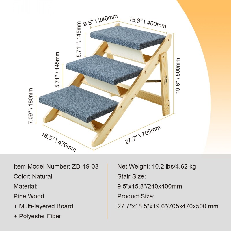 Puiset taitettavat lemmikkiportaat mäntypuuta kaksi askelmaa portaina ja ramppina noin 68 kg