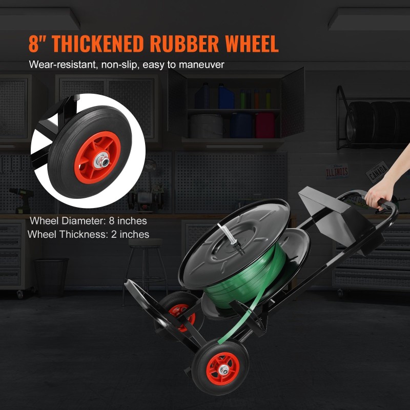 Teräs hihnavannekärry 8-tuumaisille PP PET kuitunauhoille tilavalla laatikolla