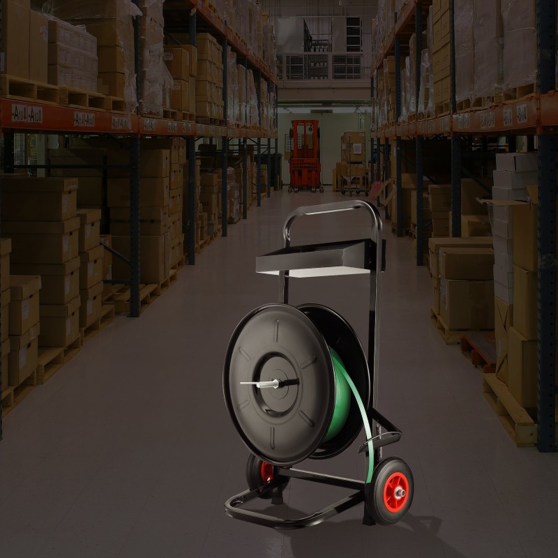 Teräs hihnavannekärry 8-tuumaisille PP PET kuitunauhoille tilavalla laatikolla