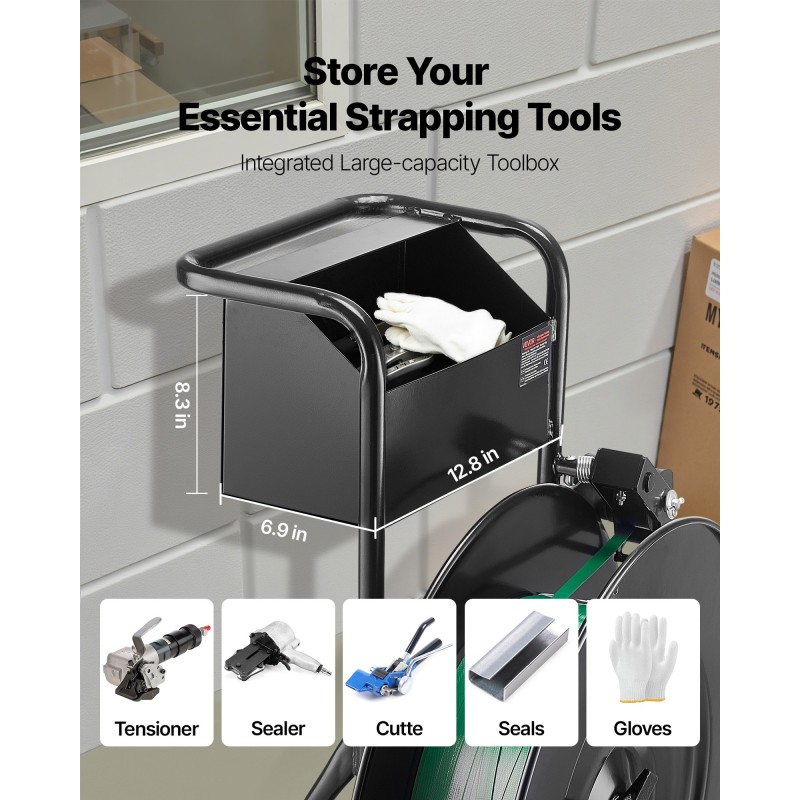 Sidontakärry PET PP teräsnauhoille Q235 hiiliteräsrunko 203 ja 406 mm rumpujarru työkalulaatikko