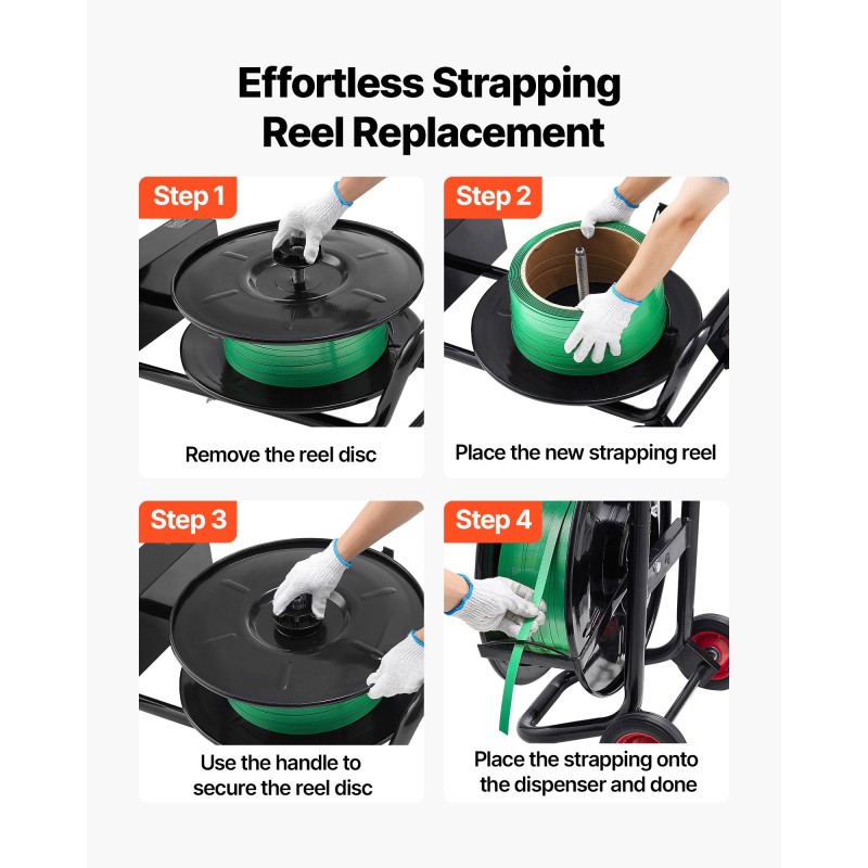 Hihnavetovaunu Q235-hiiliteräs 203 mm rullan sisähalkaisijalle PET PP polyesterinauhalle automaattisella jarrulla