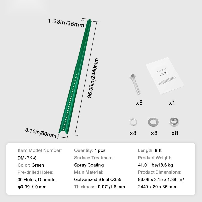 U-muotoinen galvanoitu teräskylttitolppa 2440 mm 4 kpl vihreä