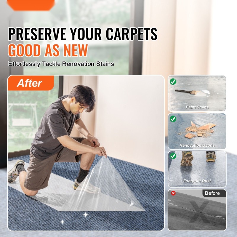 Mattosuojakalvo itseliimautuva polyeteeni 24 tuumaa pituus 15,24 metriä rulla remonttiin