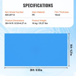 Aurinkosuojapeite polyeteenistä 8,53 x 4,27 m 16 mil upotettuihin ja maanpäällisiin altaisiin