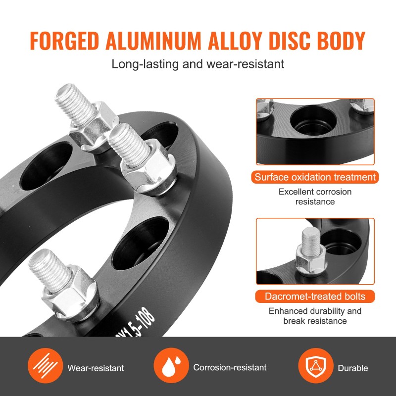 Vanteen välilaipat alumiini 25,4mm 6-pulttiset M12x1,5 108mm 4kpl musta