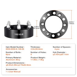 Vanteiden levikkeet alumiiniseoksesta 50,8 mm 6-pulttiset 108 mm keskireikä 4 kpl