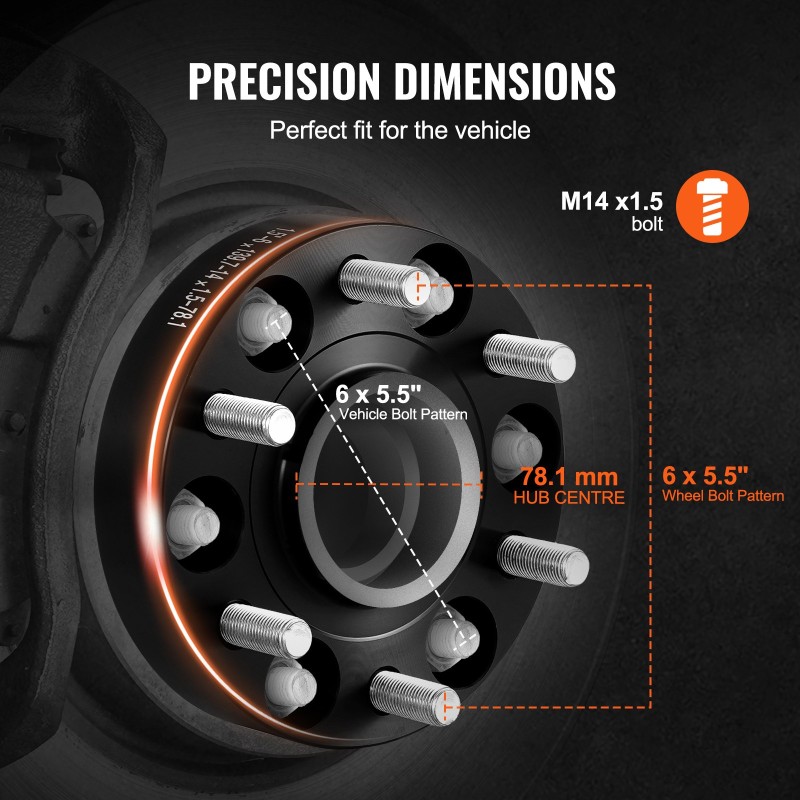 Vannelevikkeet alumiiniseos 38,1 mm 6-pulttiset M14x1,5 78,1 mm 4 kpl
