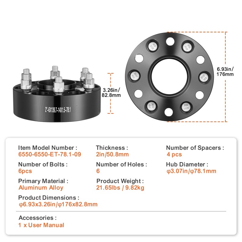 Vannenvälikkeet taottu alumiiniseos 50,8 mm keskireikä 78,1 mm 6 pulttia 4 kpl