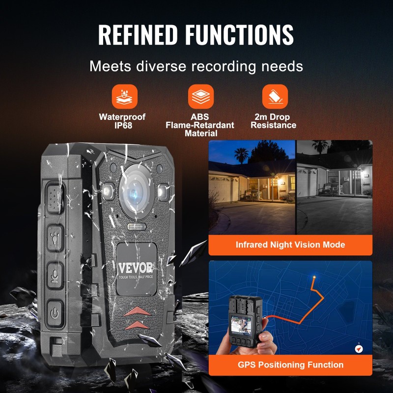 Poliisikamera 1440P 150 asteen laajakulma 64GB sisäinen muisti 3500mAh akku infrapunapimeänäkö GPS