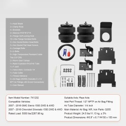 Ilmajousisarja taka-akselille NR ilmapussit 2 kpl 5–100 psi 2007–2018 Silverado/Sierra 1500