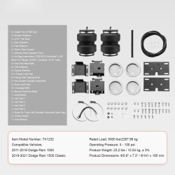 Ilmajousituspaketti NR-ilmapusseilla 2 kpl 5–100 PSI 5000 lbs Dodge Ram 1500 yhteensopiva