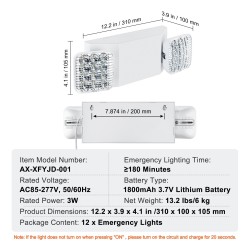 Hätävalaisinsarja 12 kpl kolmen watin kaksi säädettävää LED-päätä 180 minuutin akku liekinestomuovi
