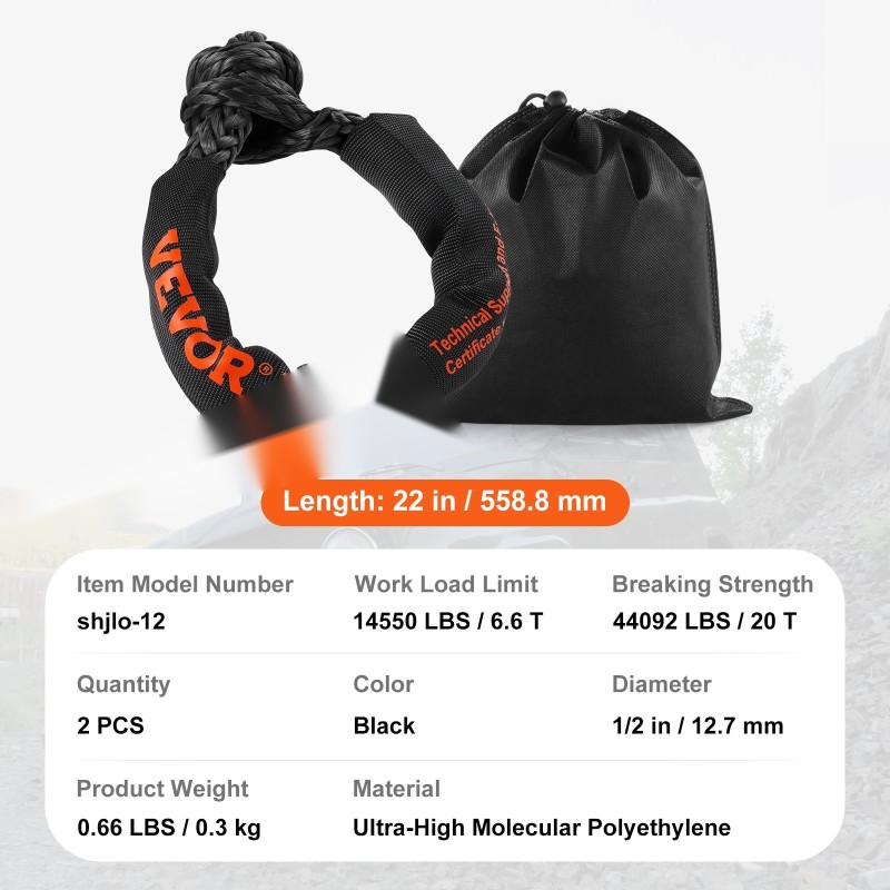 Pehmeä polyeteenisakkeli hinaamiseen 12,7 mm 56 cm 20 t 2 kpl