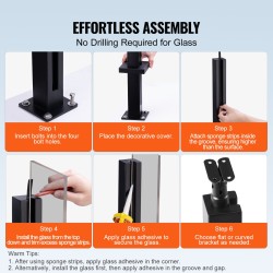 Lasikiinnike ruostumatonta terästä 850 mm korkeus 10–12 mm lasille musta 1 kpl