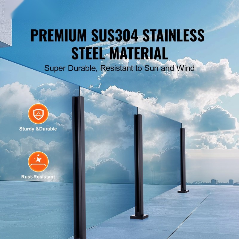 Lasikiinnike 304-ruostumaton teräs kiillotettu korkeus 950 mm lasipaksuus 10–12 mm 1 kpl