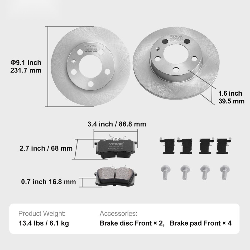 Takajarrusarja HT250 valurautalevyt 232 mm keraamiset jarrupalat useille malleille