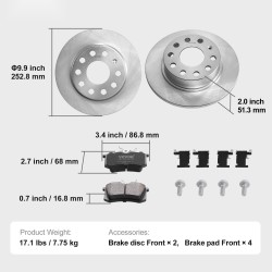 Takasen jarrusarja HT250 valurautalevyillä 253 mm keraamisilla jarrupaloilla Audi A3 8P